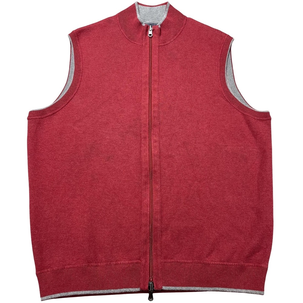 Cremieux Sweater‎ Vest Mens Large Red Knit Full Zip Mock Neck Cotton Nylon